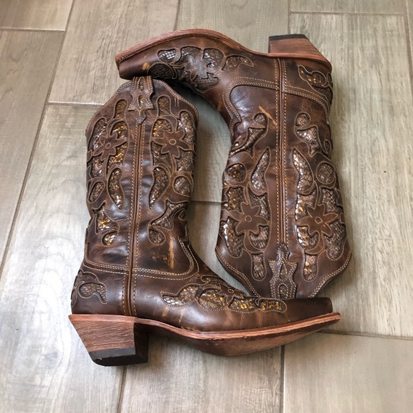 TWISTED X STEPPIN'OUT Chocolate python INLAY COWBOY BOOTS Australian 9B … - Picture 2 of 11